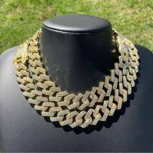 14k Gold Plated Cuban Prong Link Chain 20mm 18” 20” Premium Choker Necklace